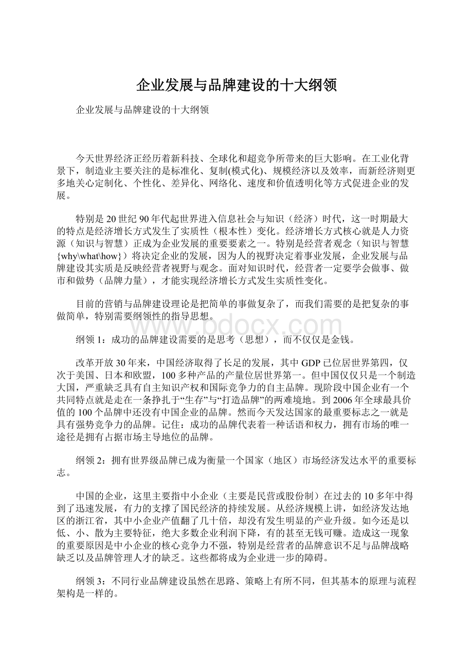 企业发展与品牌建设的十大纲领Word下载.docx