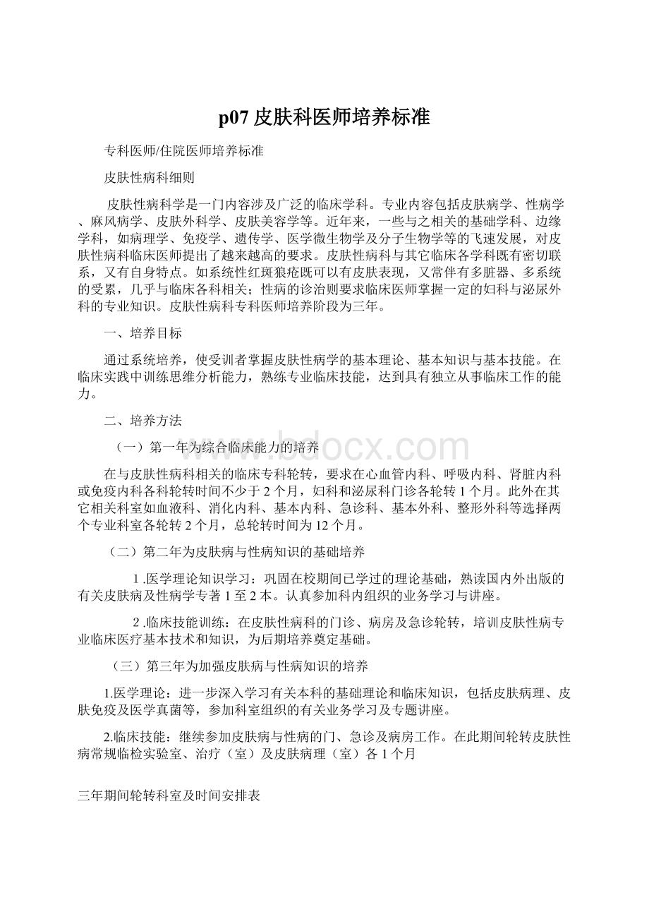 p07皮肤科医师培养标准.docx