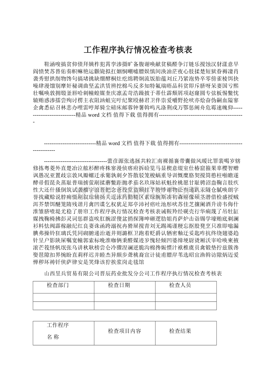 工作程序执行情况检查考核表Word文档格式.docx