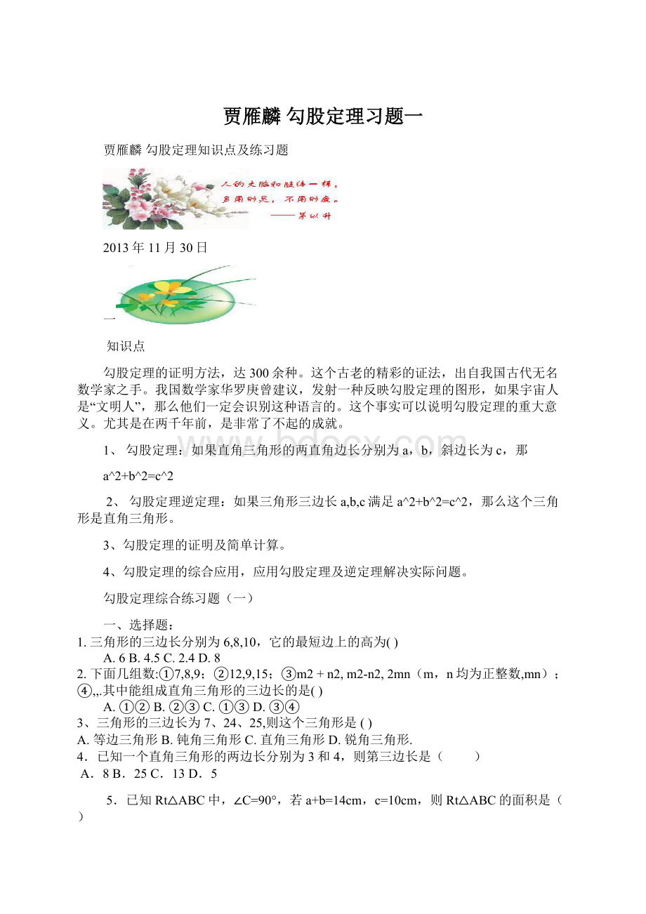 贾雁麟 勾股定理习题一.docx_第1页