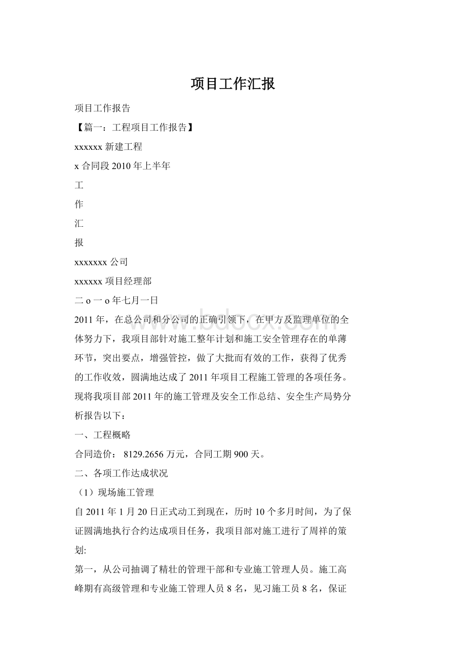 项目工作汇报Word文档格式.docx