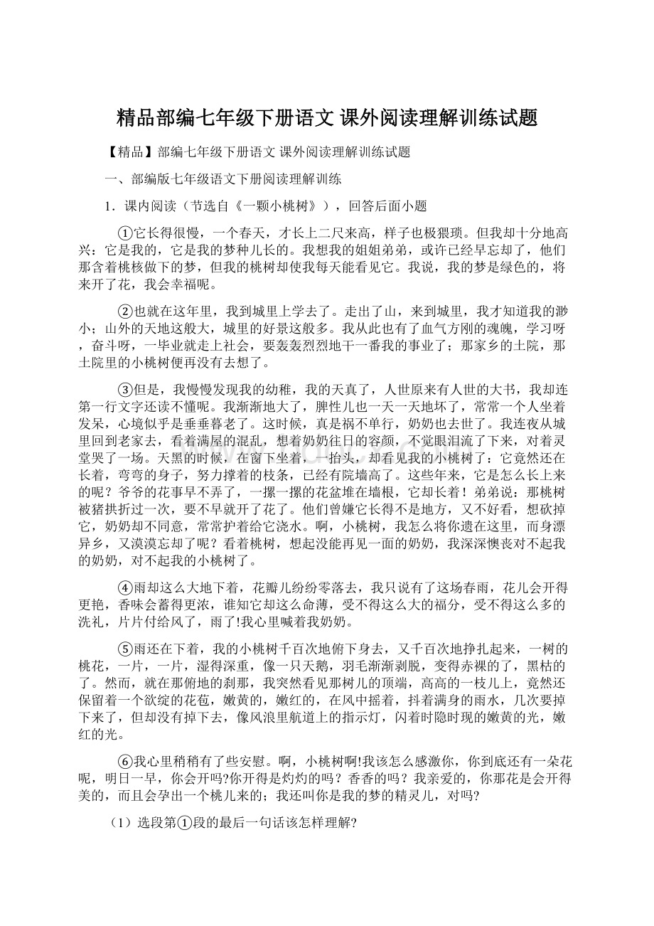 精品部编七年级下册语文 课外阅读理解训练试题.docx_第1页