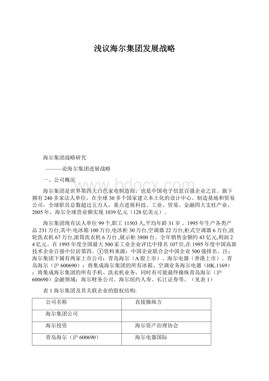 浅议海尔集团发展战略Word格式文档下载.docx