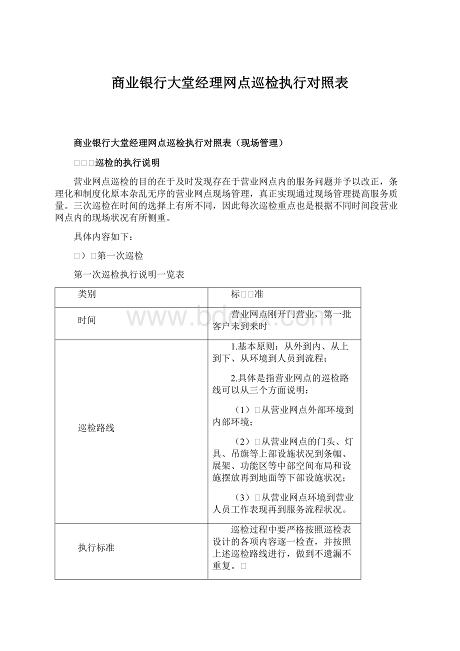 商业银行大堂经理网点巡检执行对照表Word格式文档下载.docx