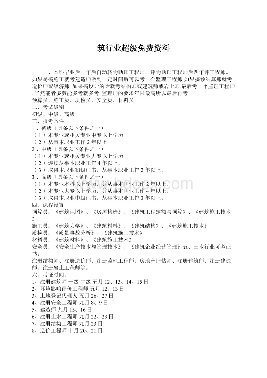 筑行业超级免费资料Word文件下载.docx_第1页