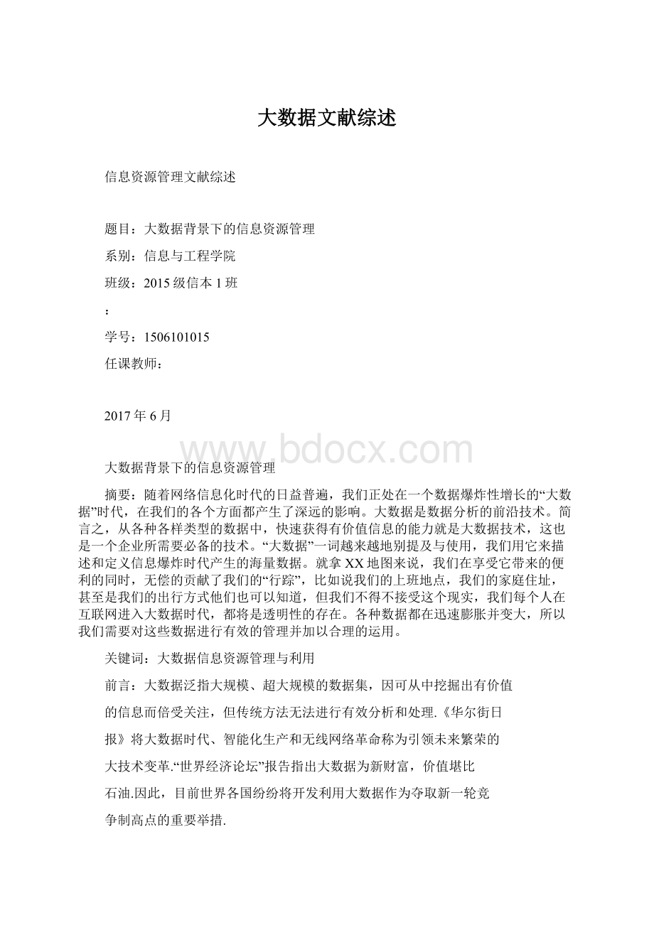 大数据文献综述Word文件下载.docx