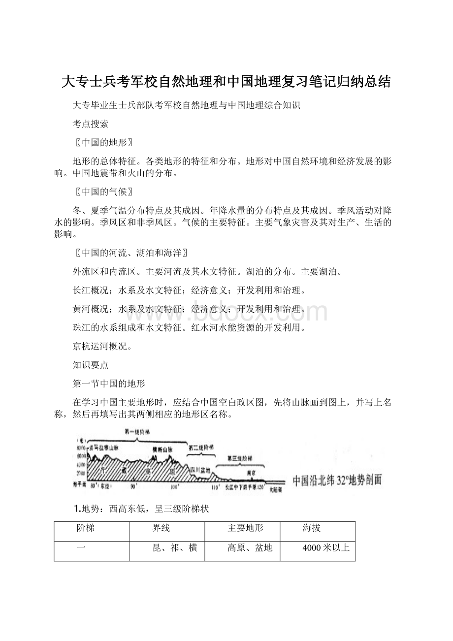 大专士兵考军校自然地理和中国地理复习笔记归纳总结文档格式.docx_第1页