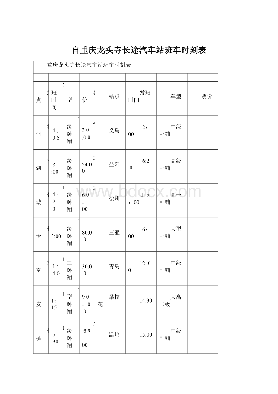 自重庆龙头寺长途汽车站班车时刻表Word文档下载推荐.docx_第1页