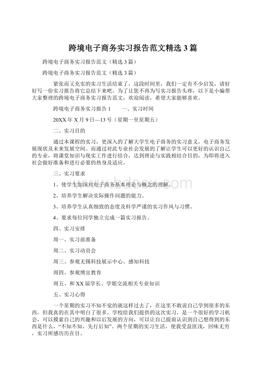 跨境电子商务实习报告范文精选3篇.docx