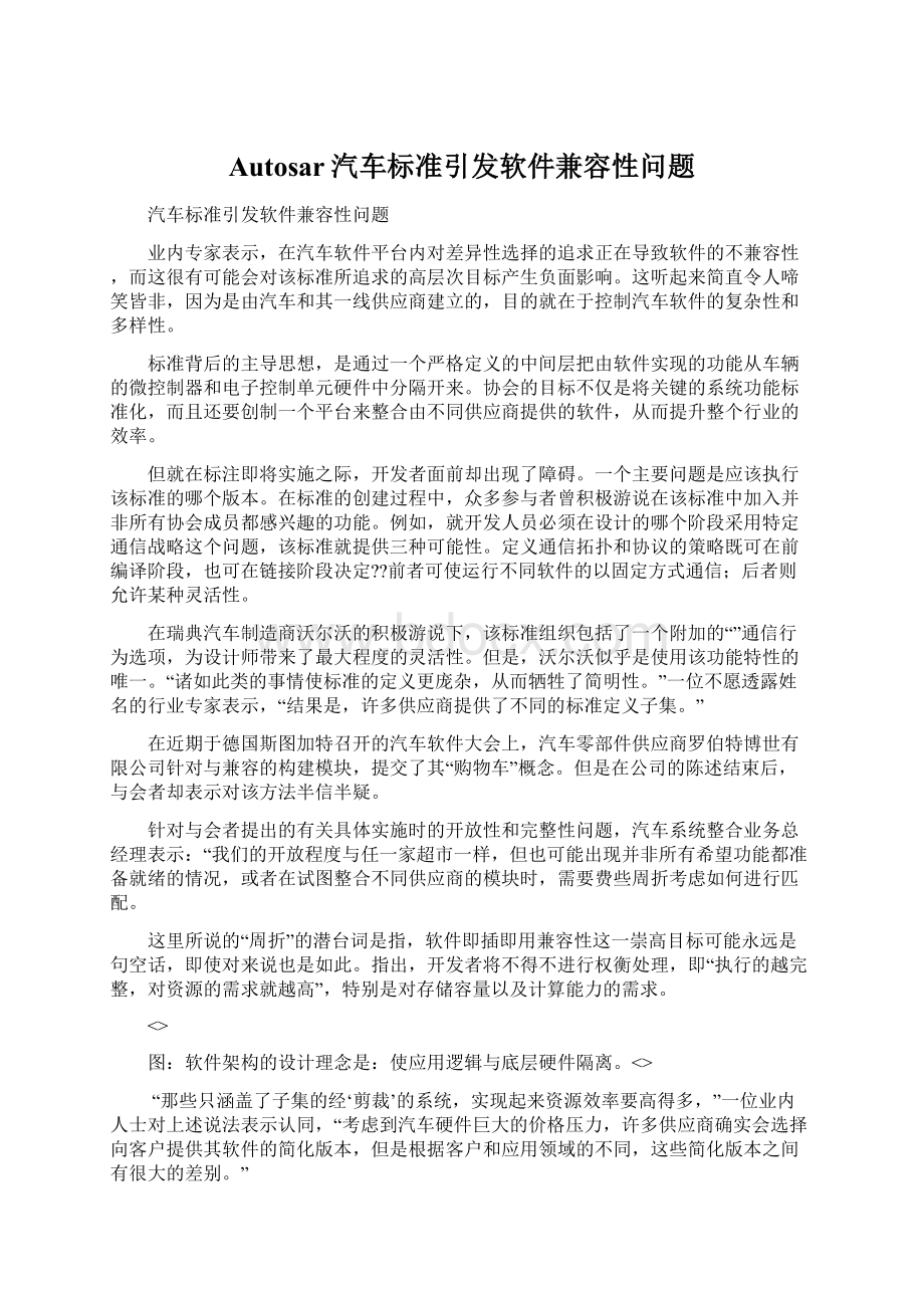 Autosar汽车标准引发软件兼容性问题Word文档下载推荐.docx_第1页