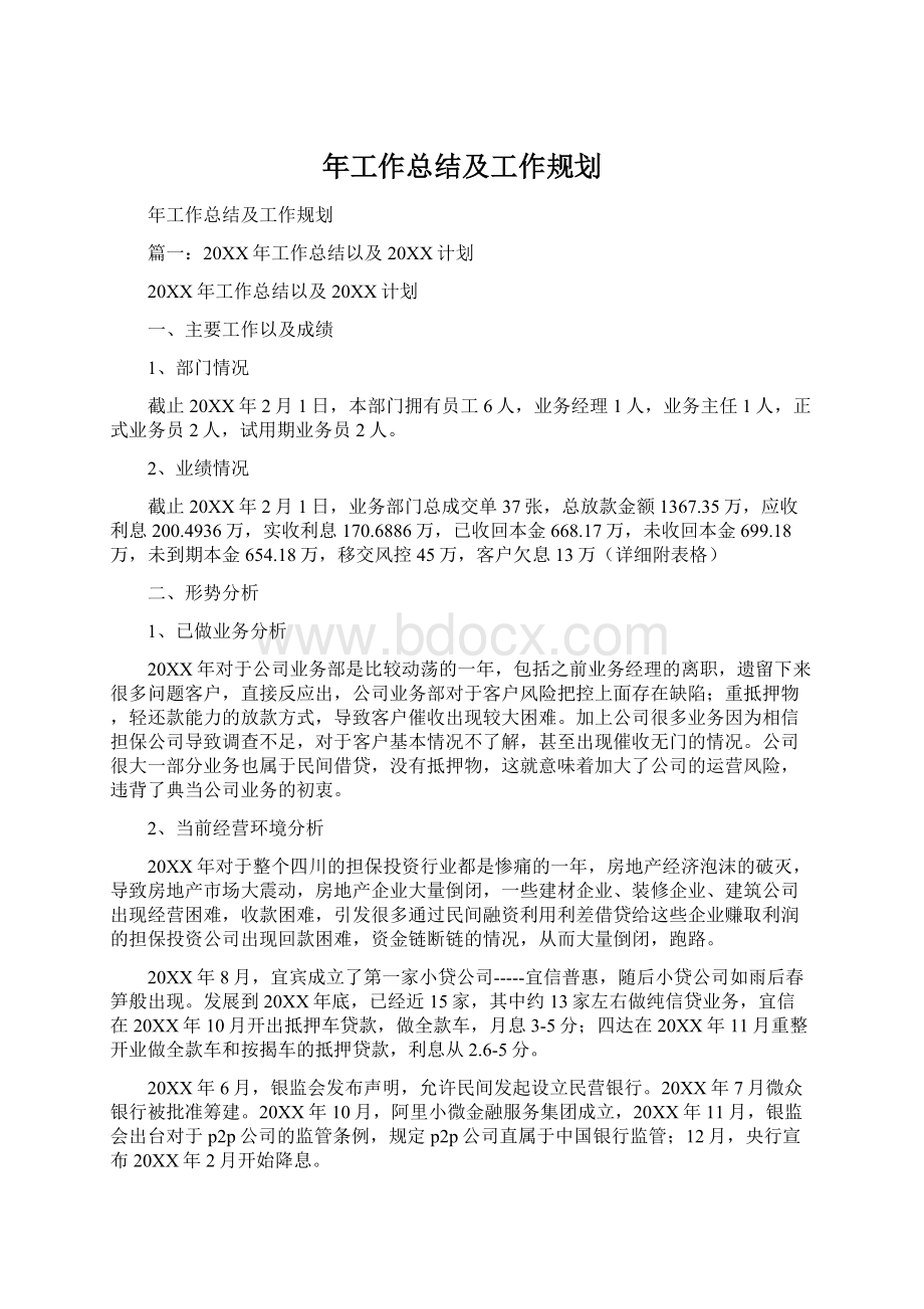 年工作总结及工作规划文档格式.docx