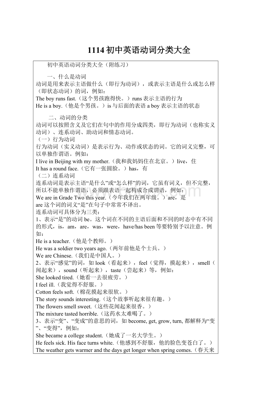 1114初中英语动词分类大全Word文件下载.docx_第1页