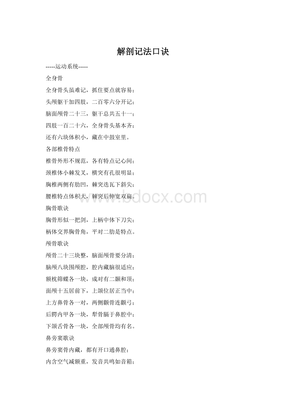 解剖记法口诀文档格式.docx