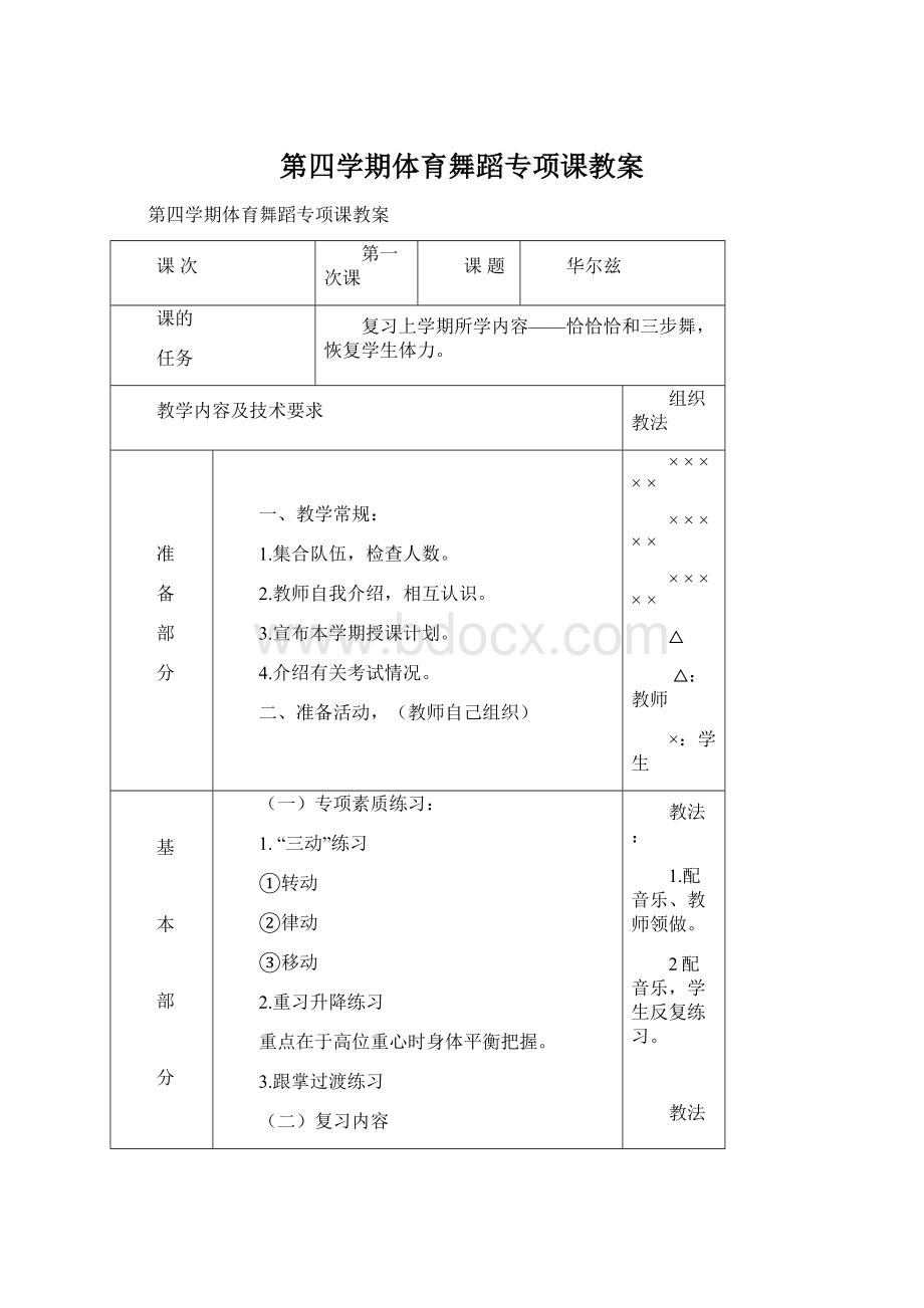 第四学期体育舞蹈专项课教案.docx_第1页