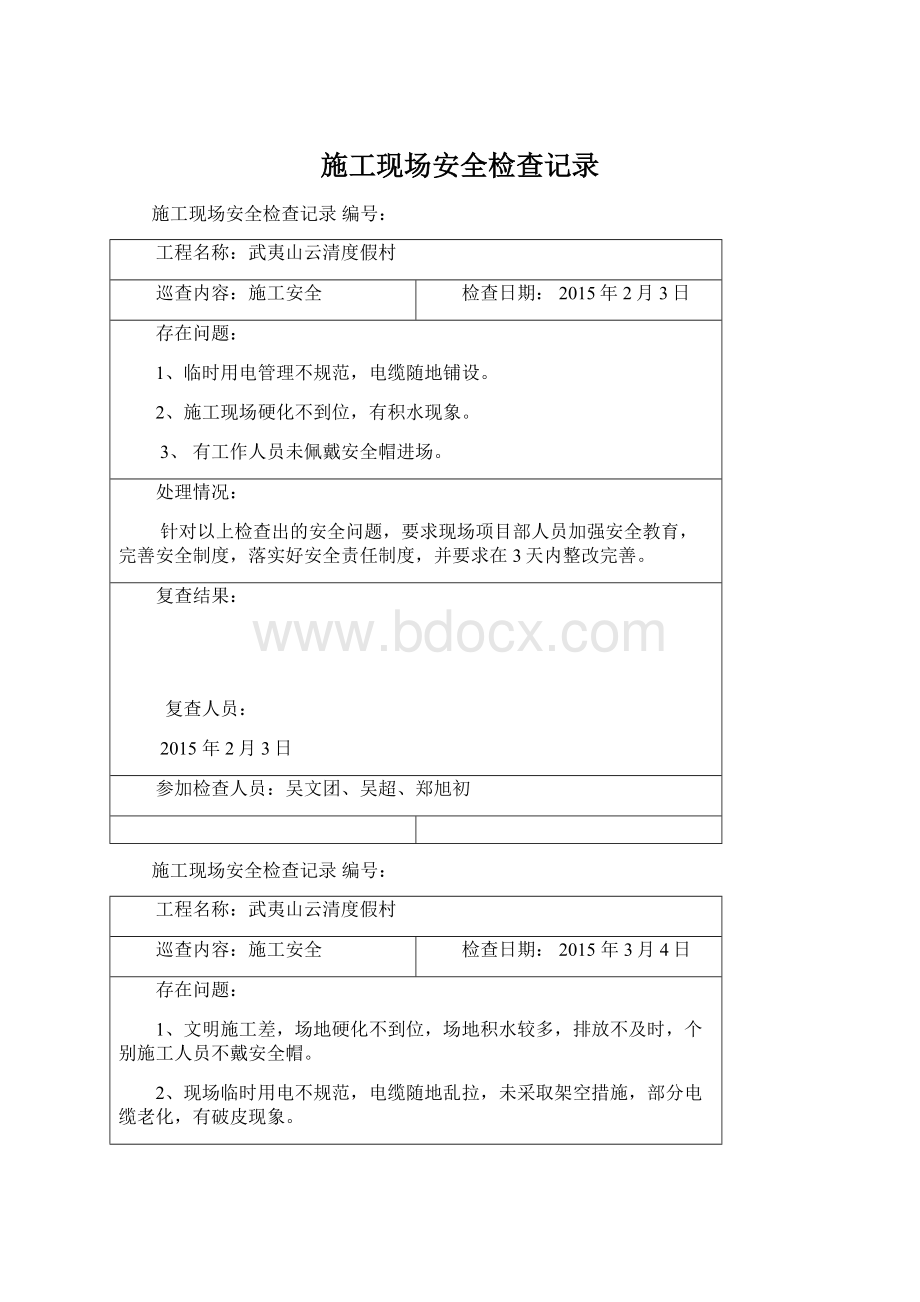 施工现场安全检查记录文档格式.docx_第1页