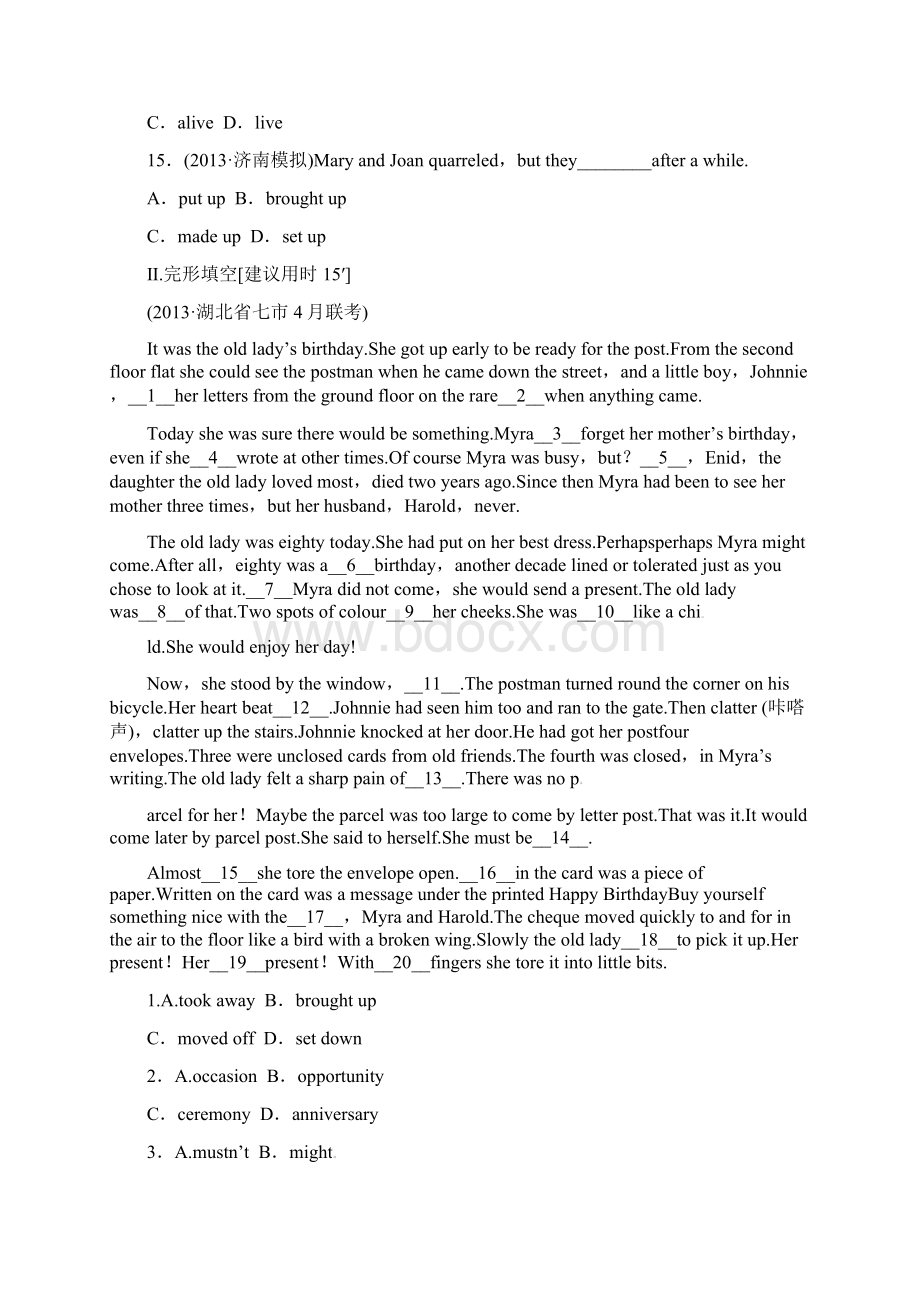 金版新学案高考英语一轮总复习 课时作业33 Module 3 Interpersonal Relationships外研版选修6.docx_第3页