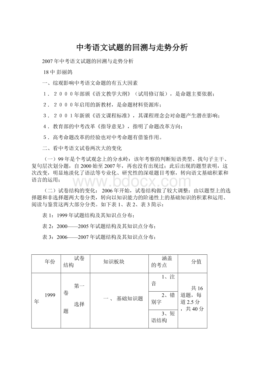 中考语文试题的回溯与走势分析Word文件下载.docx