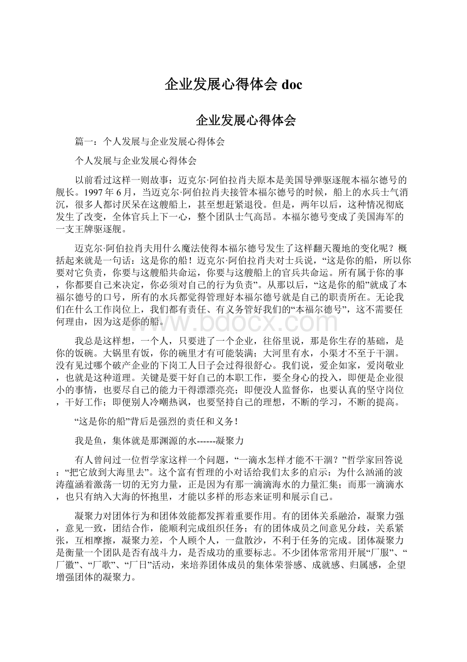 企业发展心得体会docWord文件下载.docx