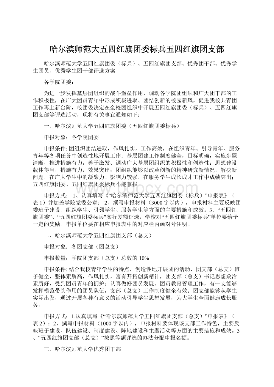 哈尔滨师范大五四红旗团委标兵五四红旗团支部.docx_第1页