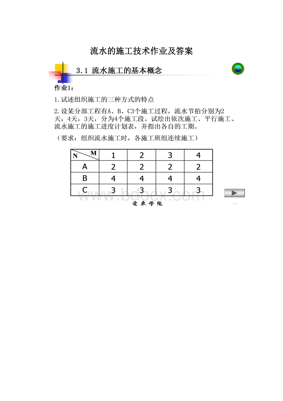 流水的施工技术作业及答案Word文档格式.docx