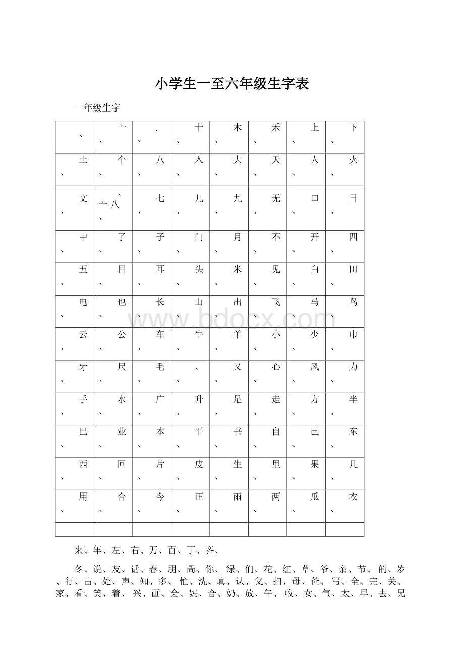 小学生一至六年级生字表.docx