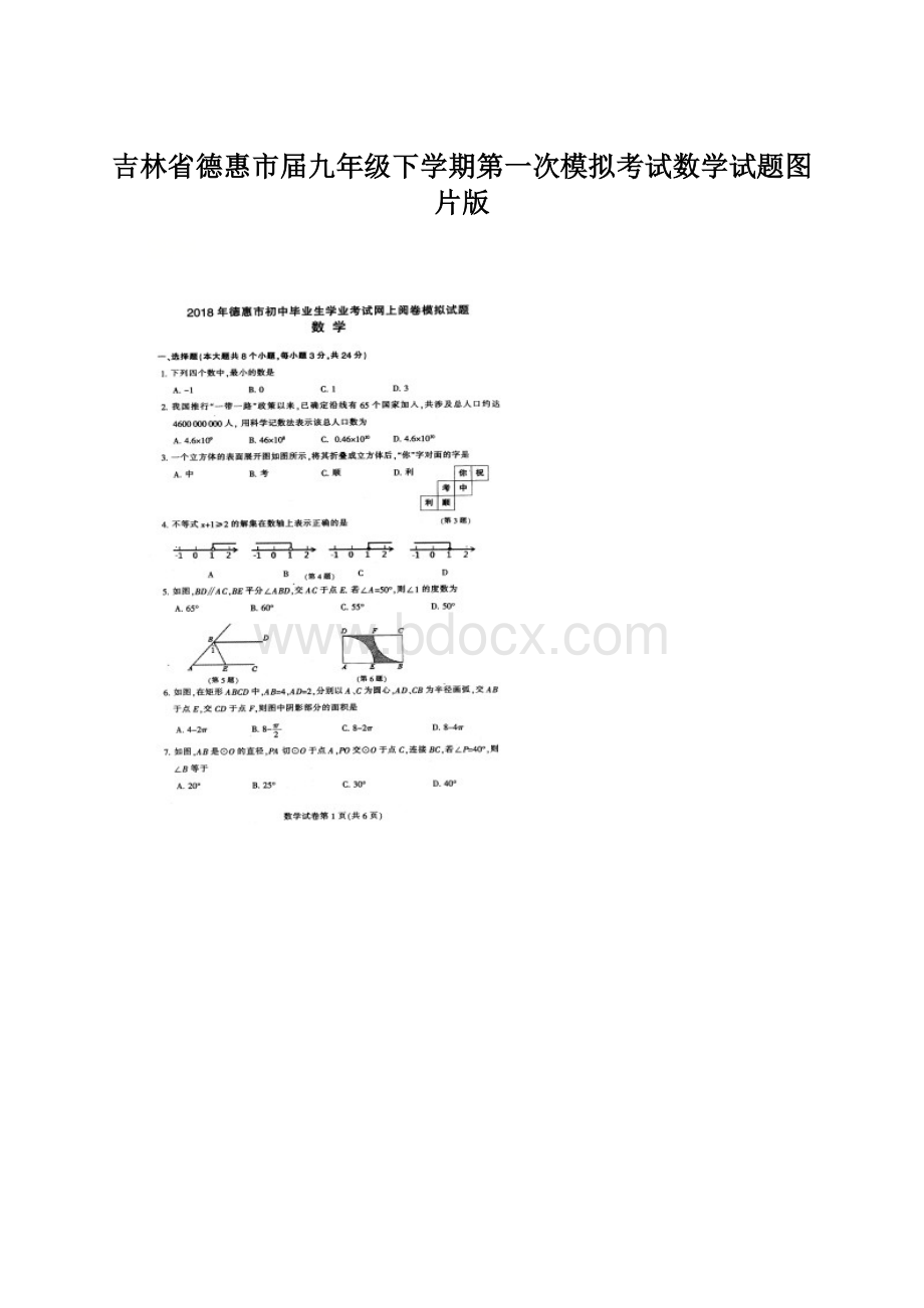 吉林省德惠市届九年级下学期第一次模拟考试数学试题图片版.docx