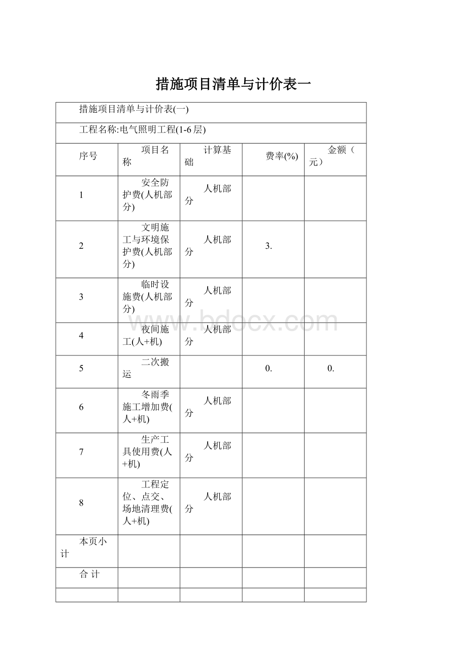 措施项目清单与计价表一.docx_第1页