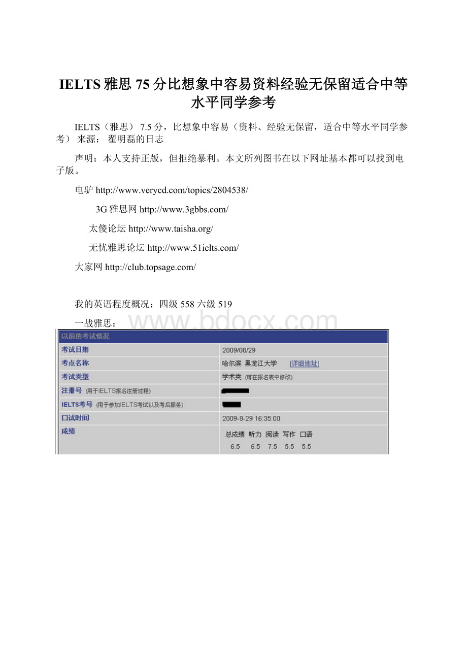 IELTS雅思 75分比想象中容易资料经验无保留适合中等水平同学参考Word文档格式.docx