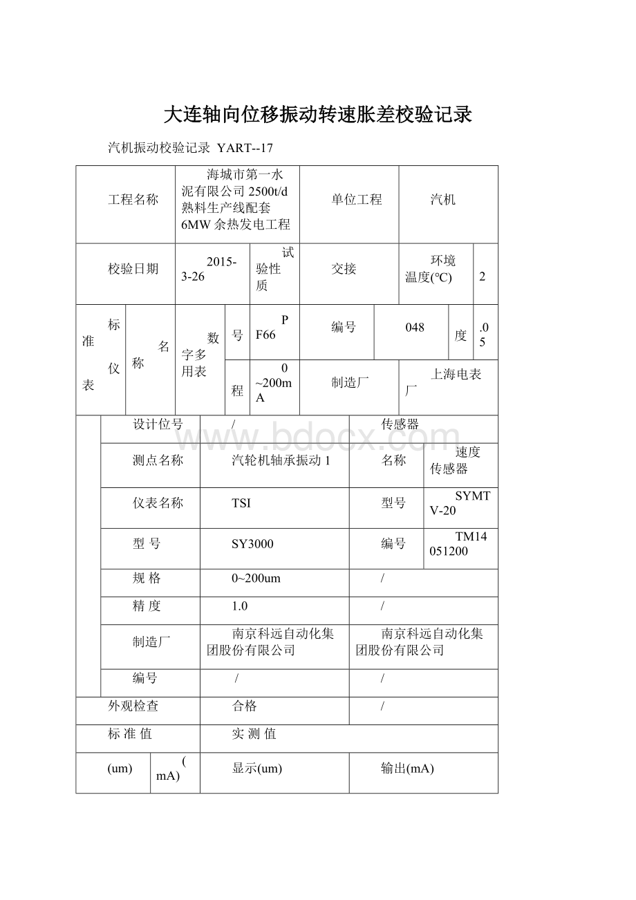 大连轴向位移振动转速胀差校验记录.docx_第1页