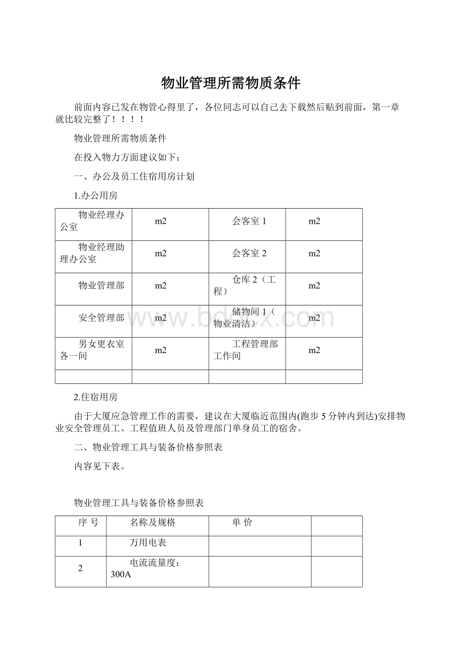 物业管理所需物质条件.docx_第1页