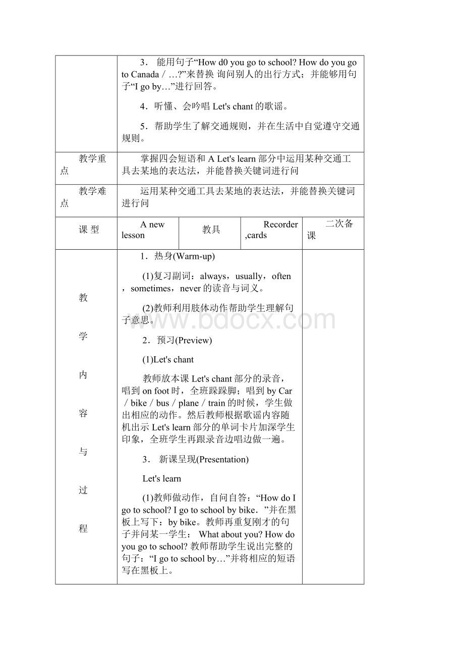 PEP小学英语6年级上册表格教案.docx_第2页