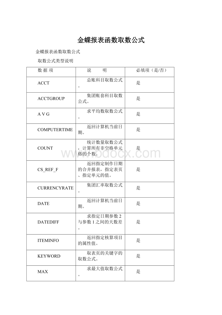 金蝶报表函数取数公式文档格式.docx