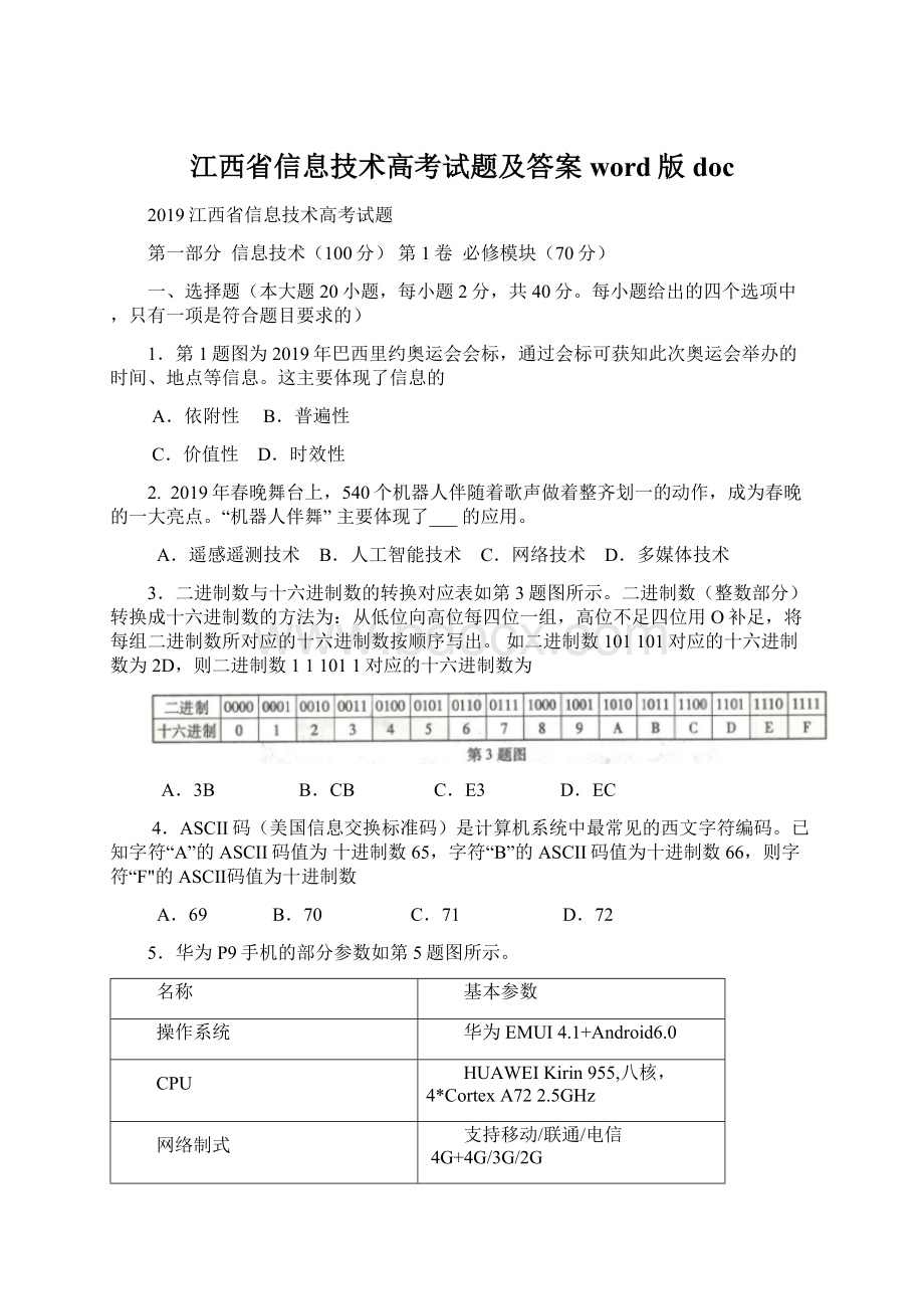 江西省信息技术高考试题及答案word版doc.docx_第1页