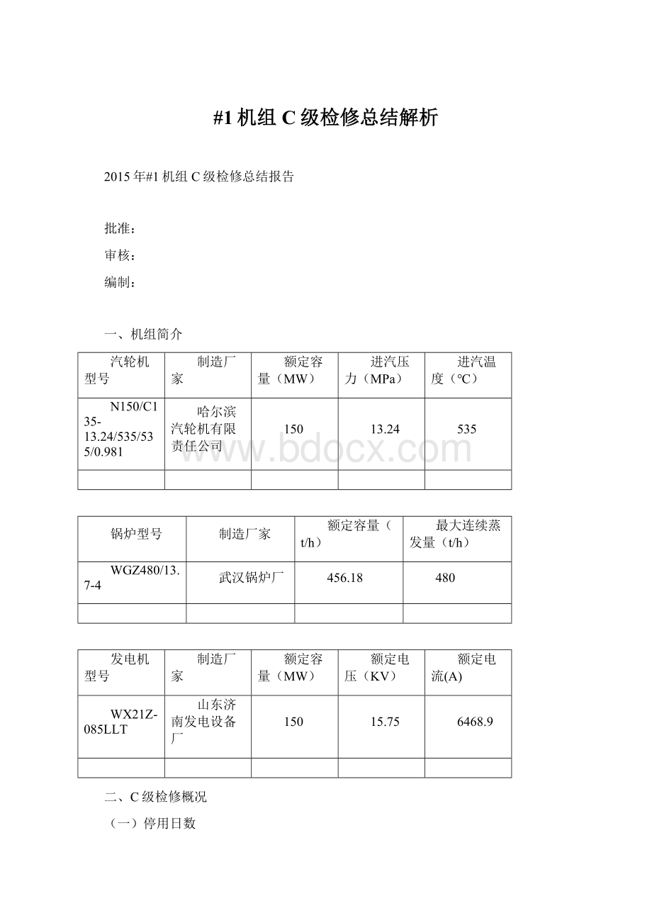 #1机组C级检修总结解析Word文档下载推荐.docx