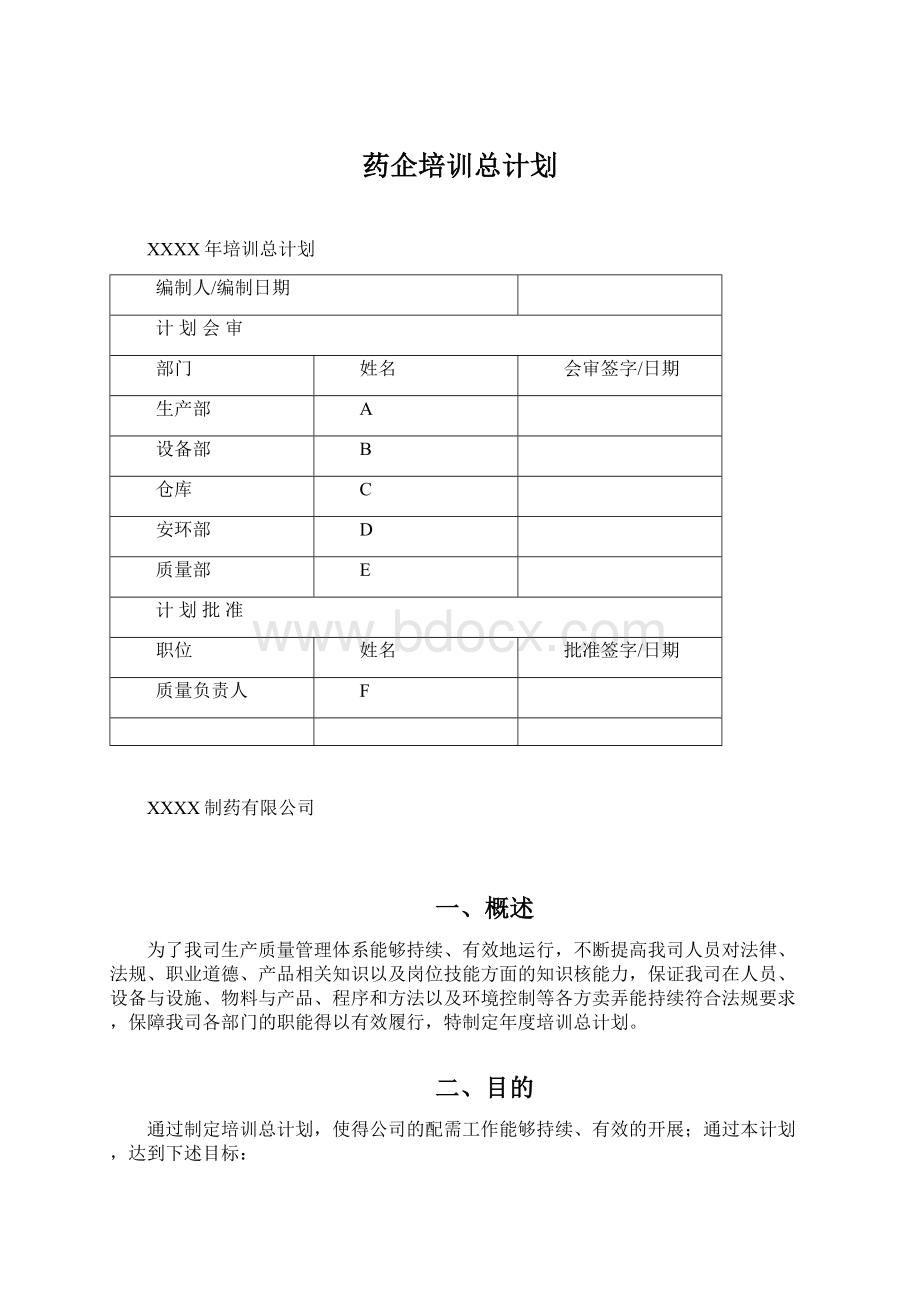 药企培训总计划Word文件下载.docx_第1页