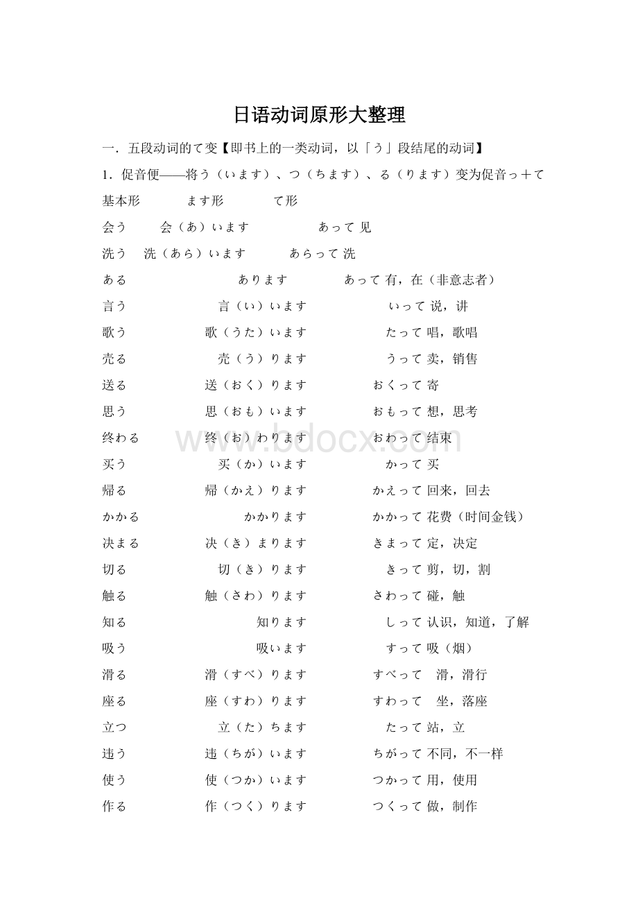 日语动词原形大整理Word格式.docx