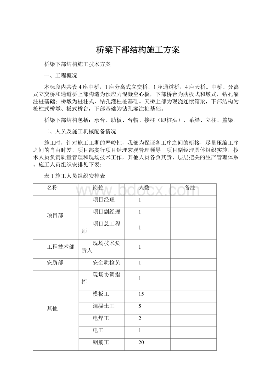 桥梁下部结构施工方案Word下载.docx