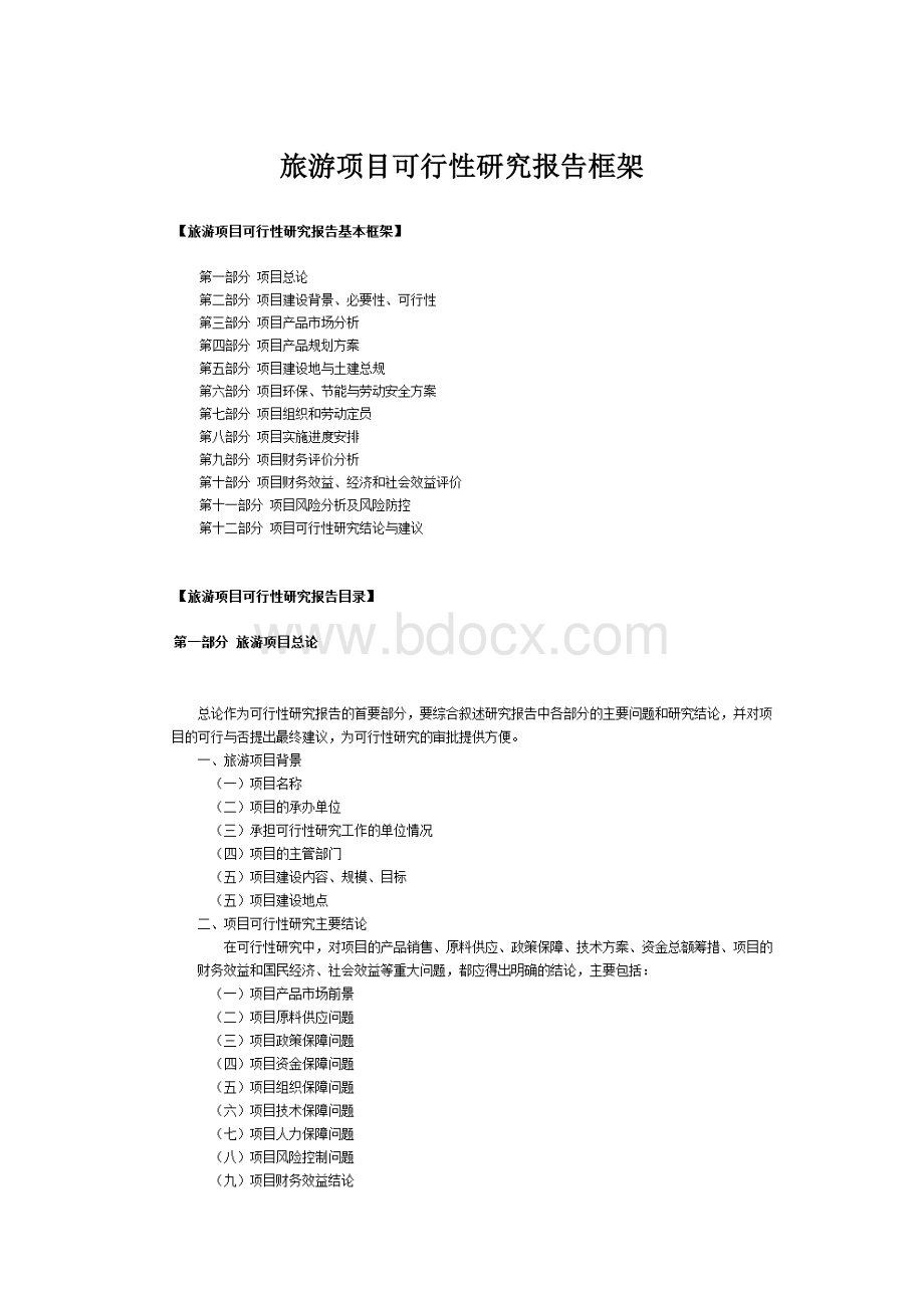 旅游项目可行性研究报告框架.docx