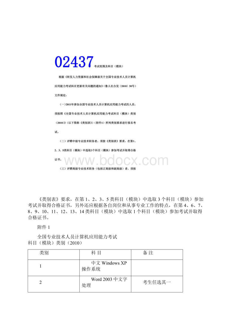 全国专业技术人员计算机应用能力考试科目模块类别.docx_第2页