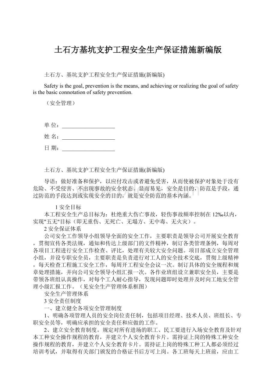 土石方基坑支护工程安全生产保证措施新编版文档格式.docx_第1页