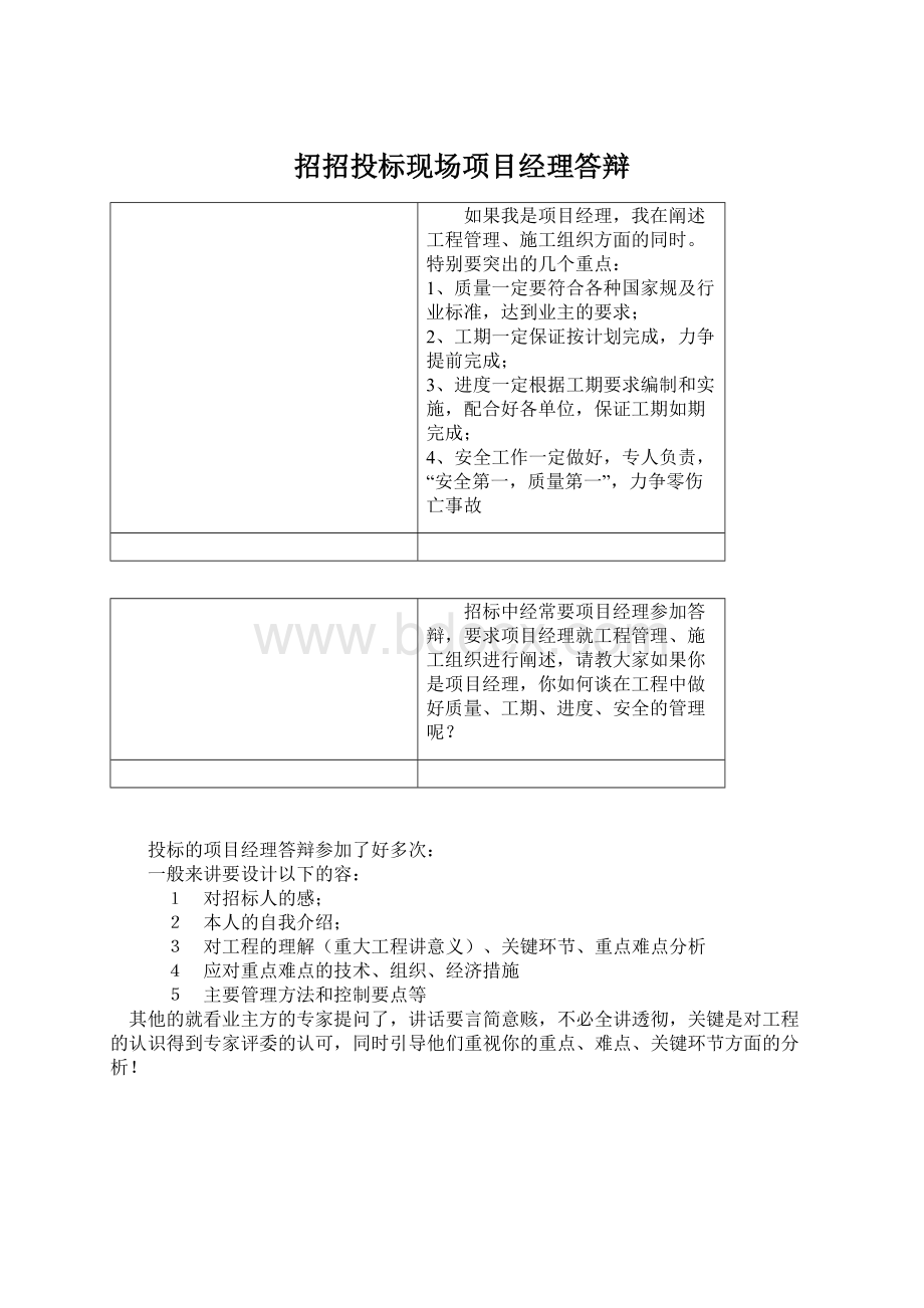 招招投标现场项目经理答辩Word格式文档下载.docx_第1页