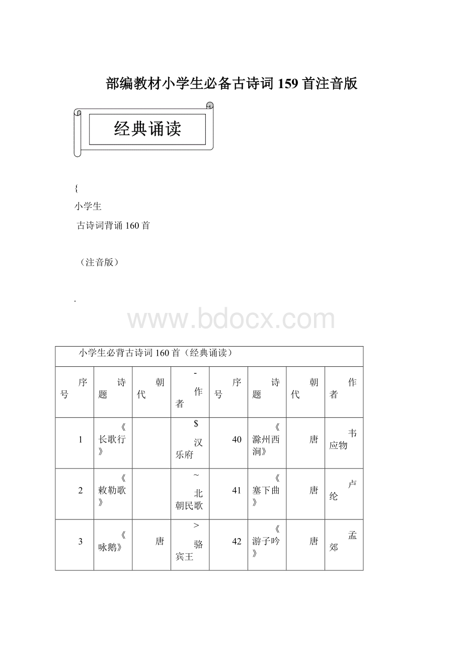 部编教材小学生必备古诗词159首注音版Word格式.docx_第1页