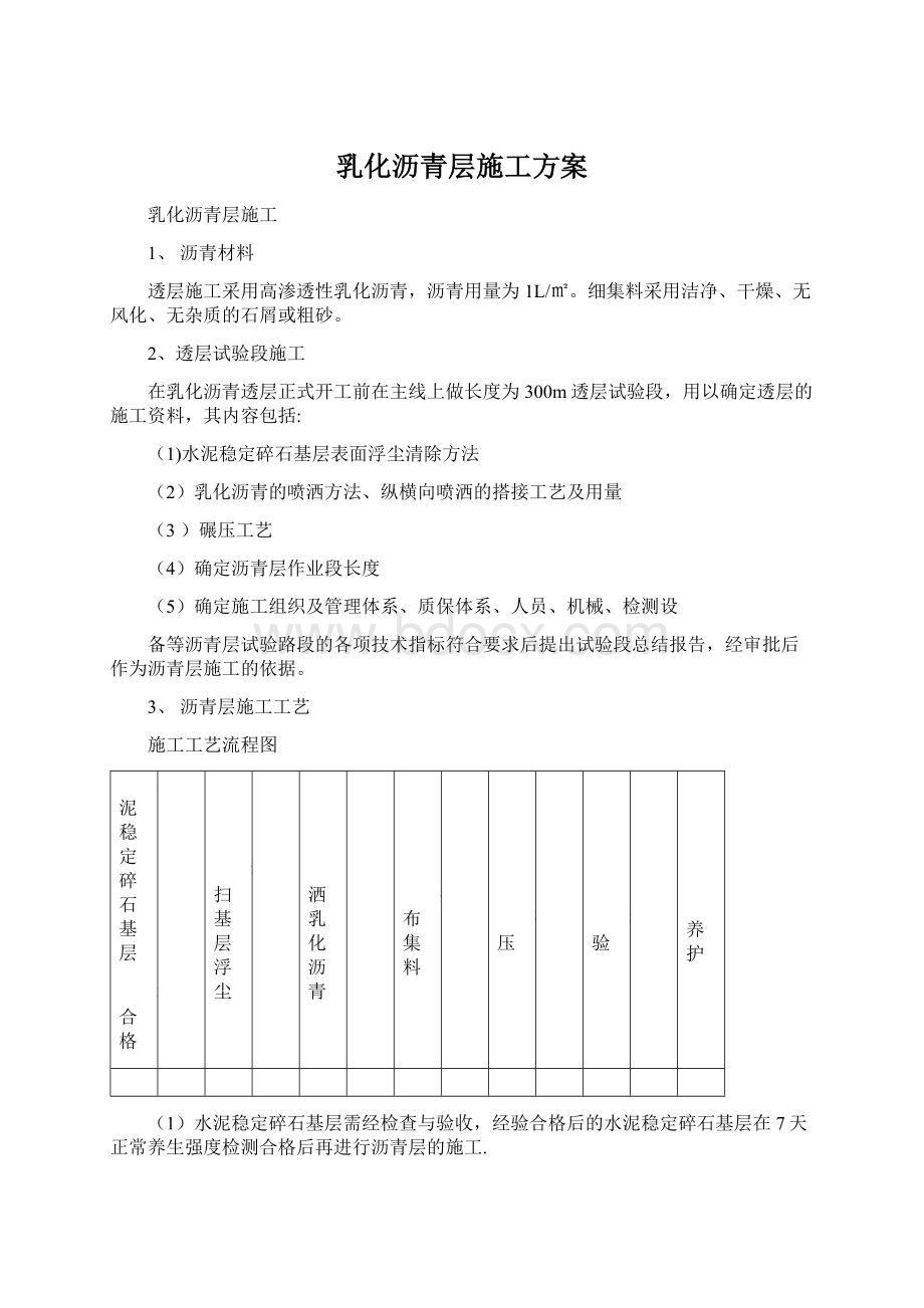 乳化沥青层施工方案Word格式.docx