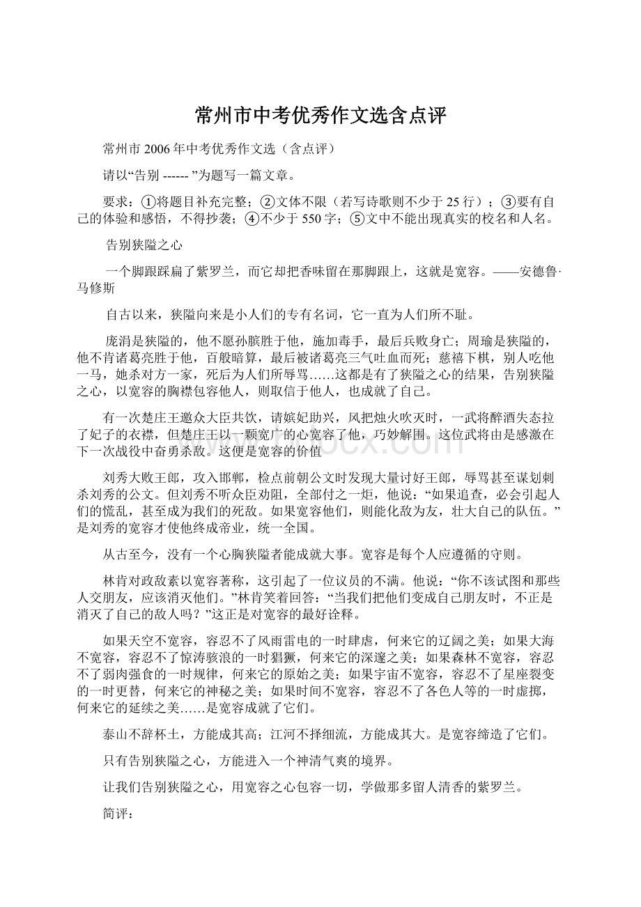 常州市中考优秀作文选含点评Word格式文档下载.docx