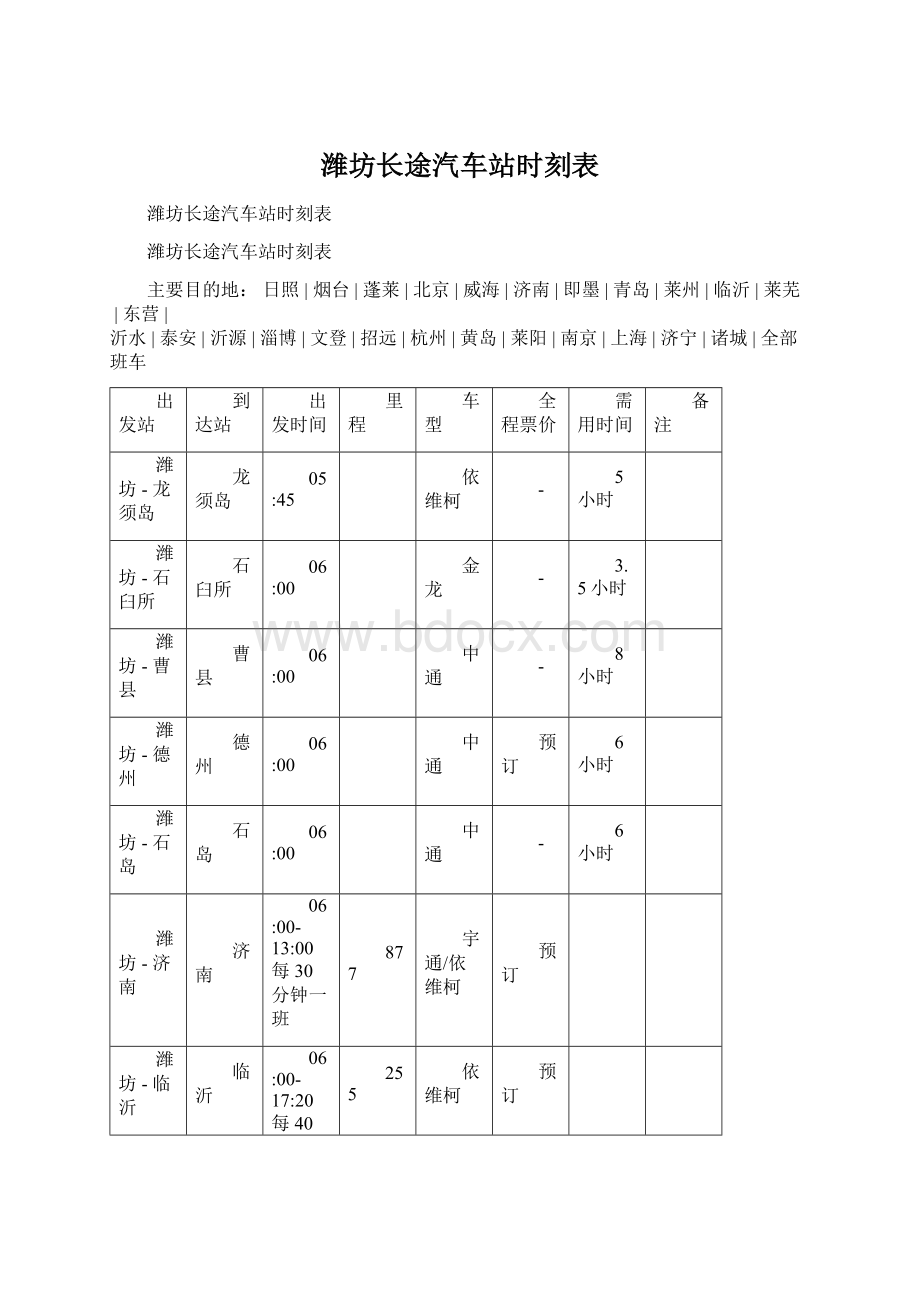 潍坊长途汽车站时刻表.docx