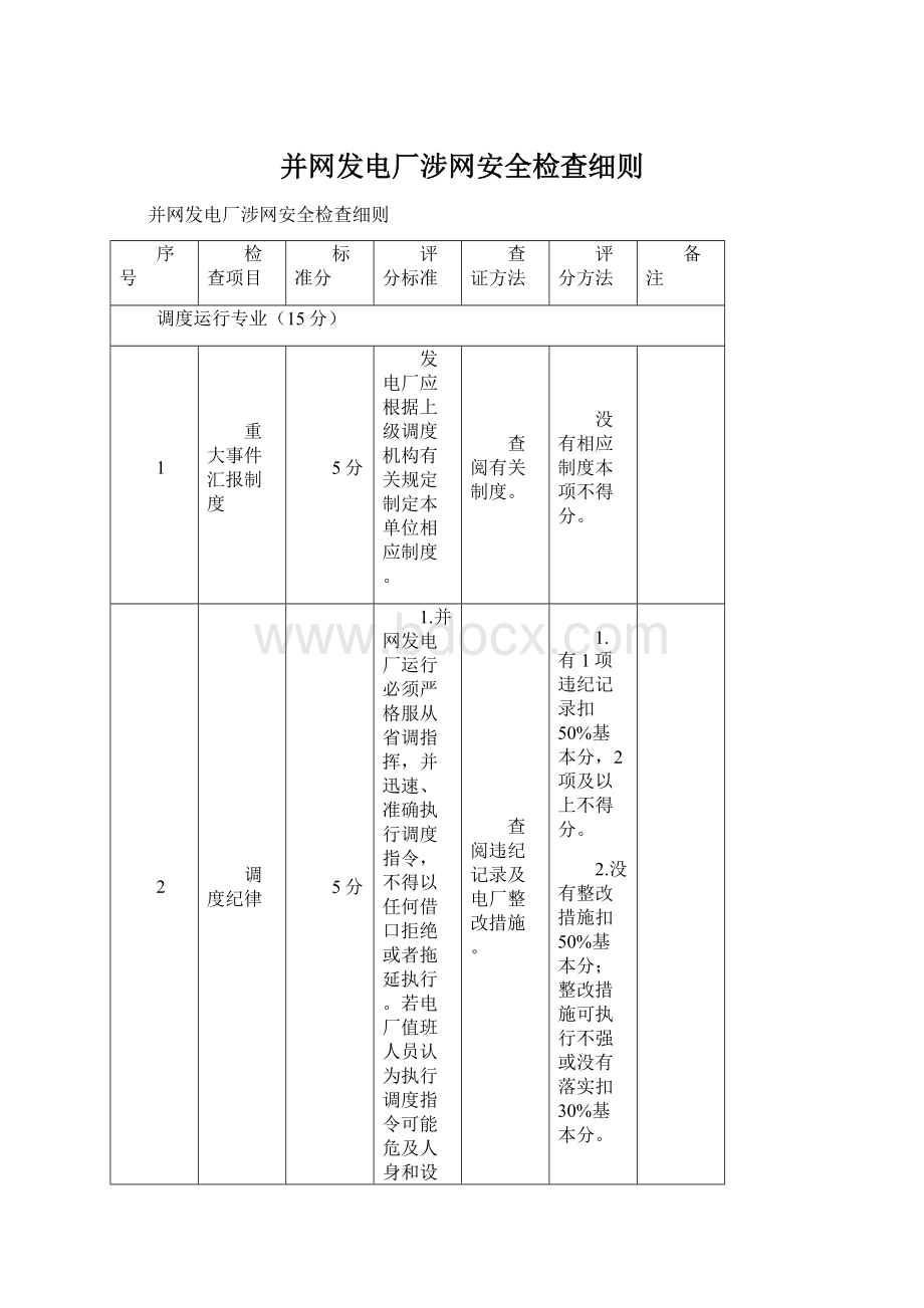 并网发电厂涉网安全检查细则Word格式文档下载.docx