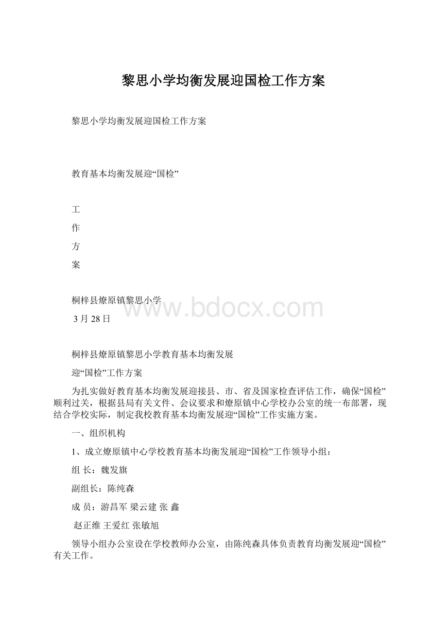 黎思小学均衡发展迎国检工作方案.docx