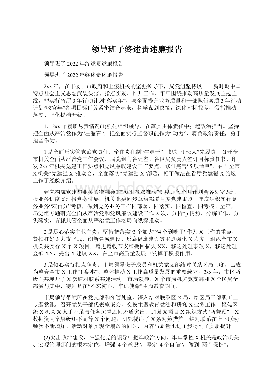 领导班子终述责述廉报告.docx