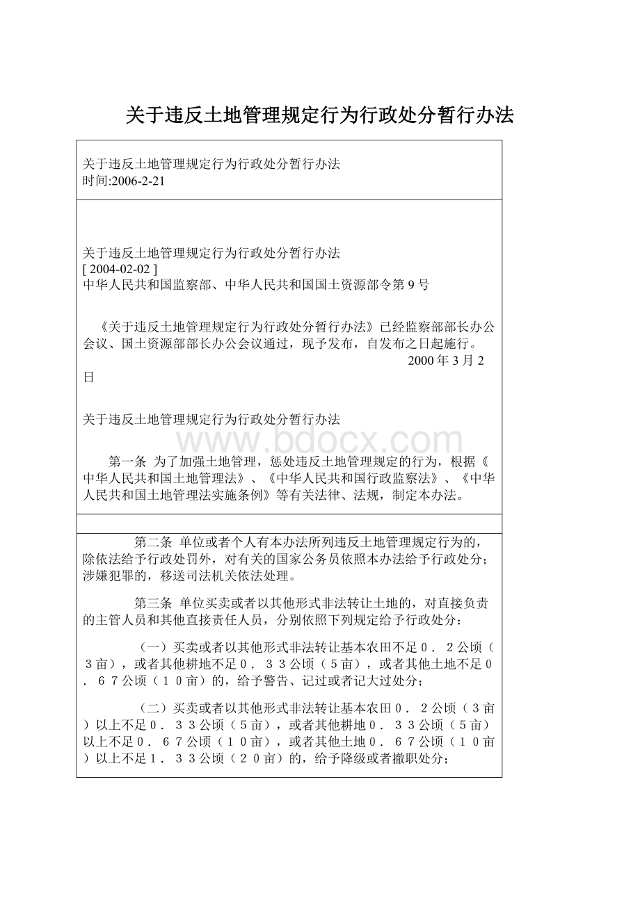 关于违反土地管理规定行为行政处分暂行办法Word下载.docx