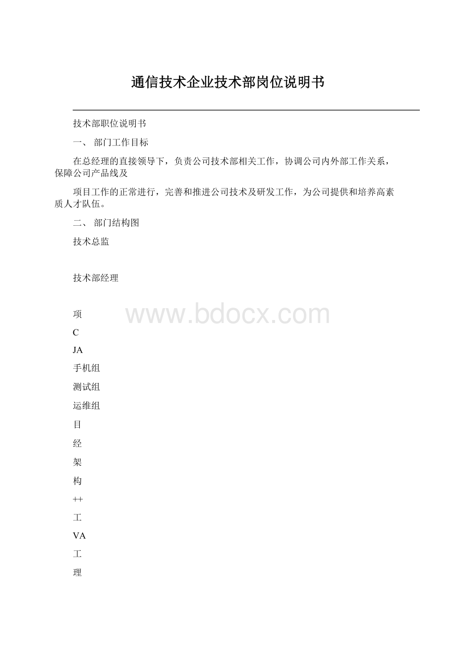 通信技术企业技术部岗位说明书.docx